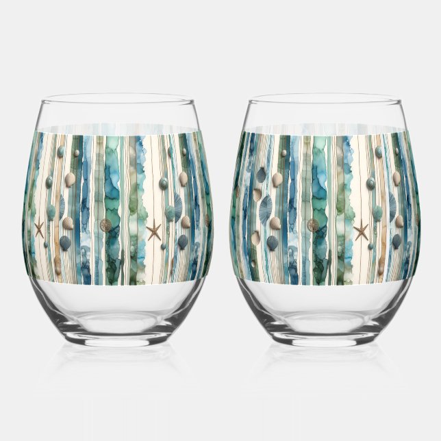 Vaso De Vino Cristalería de playa, temática oceánica (Anverso)