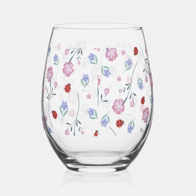 Vaso De Vino Cuadybug Polka dot Daisy Flower Nature Pattern (Derecha)
