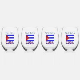 Vaso De Vino Cuba y Bandera Cubana Azul Claro Personalizado 