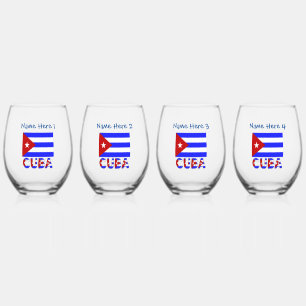 Vaso De Vino Cuba y Bandera Cubana Azul Claro Personalizado