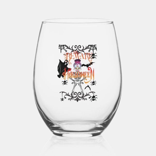 Vaso De Vino Cuidado con Halloween (Anverso)
