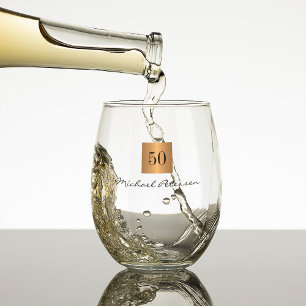 Vaso De Vino cumpleaños 50 dorado elegante nombre guión persona