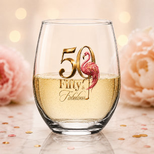 Vaso De Vino Cumpleaños 50 & Fabuloso Flamenco Rosa