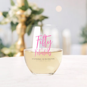Vaso De Vino Cumpleaños cincuenta y fabuloso guión rosa cincuen