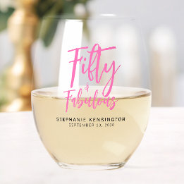 Vaso De Vino Cumpleaños cincuenta y fabuloso guión rosa cincuen