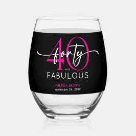 Vaso De Vino Cumpleaños con letra script fabulosa cuarenta rosa