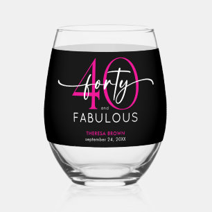 Vaso De Vino Cumpleaños con letra script fabulosa cuarenta rosa