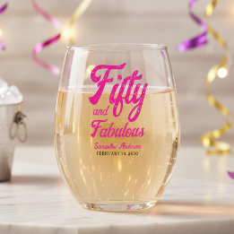 Vaso De Vino Cumpleaños moderno de 50 años y fabuloso rosa