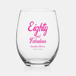 Vaso De Vino Cumpleaños moderno de ochenta años y fabuloso rosa