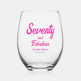 Vaso De Vino Cumpleaños moderno de setenta y fabuloso rosa