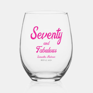 Vaso De Vino Cumpleaños moderno de setenta y fabuloso rosa