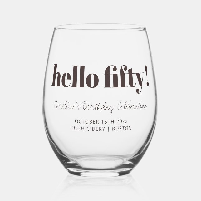 Vaso De Vino Cumpleaños número 50 personalizado Bold Brown Mode (Anverso)