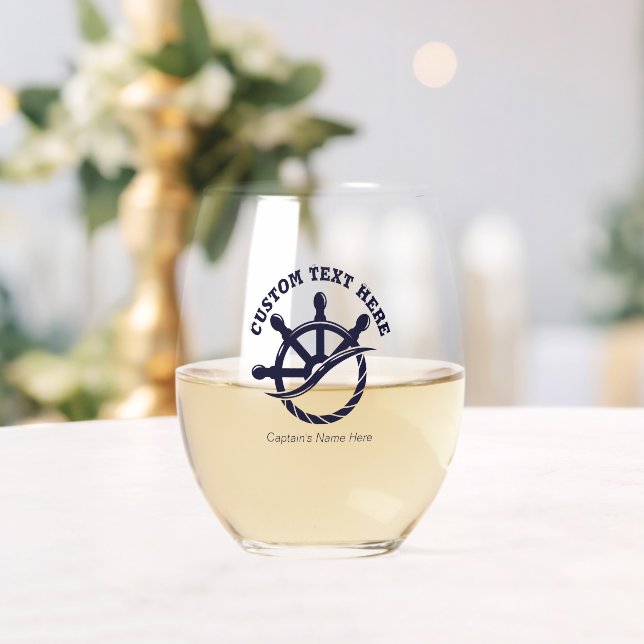 Vaso De Vino Custom Captain Boat Nautical Gift (Insitu (Boda))