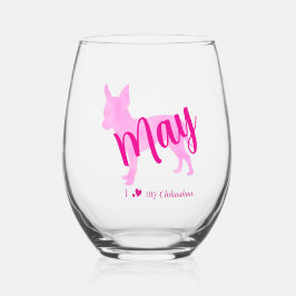 Vaso De Vino Custom Chihuahua Wine Glass Pastel Pink Silhouette