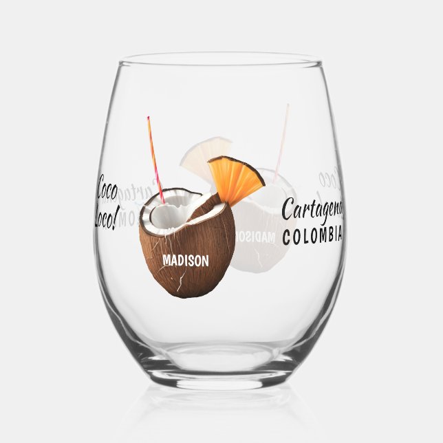 Vaso De Vino Custom Name & Location Coco Loco (Reverso )