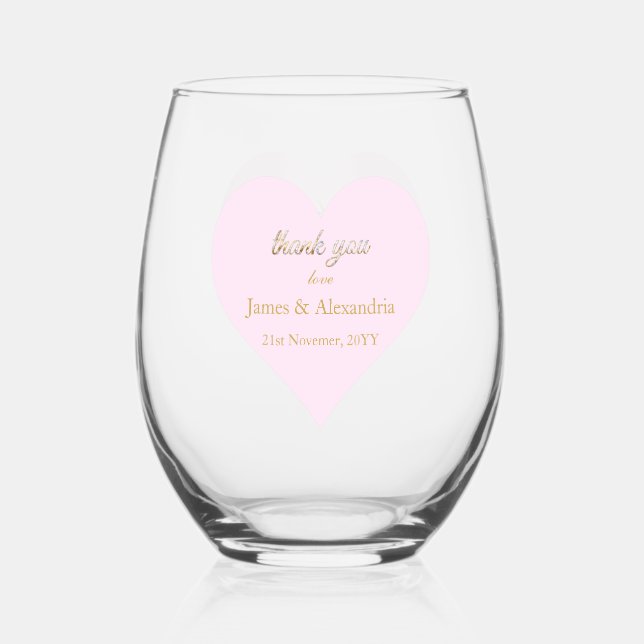 Vaso De Vino Custom Thank You Diamonds Pink Heart (Anverso)