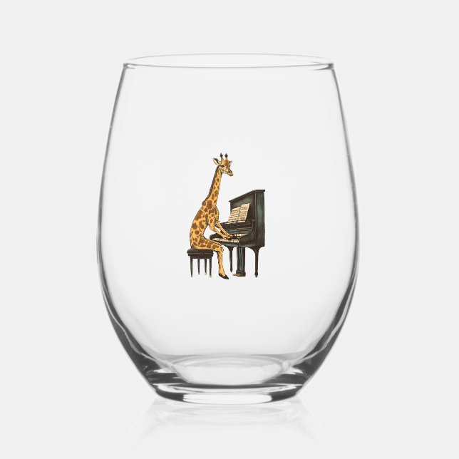Vaso De Vino Cuta jirafa tocando piano jirafas música (Anverso)