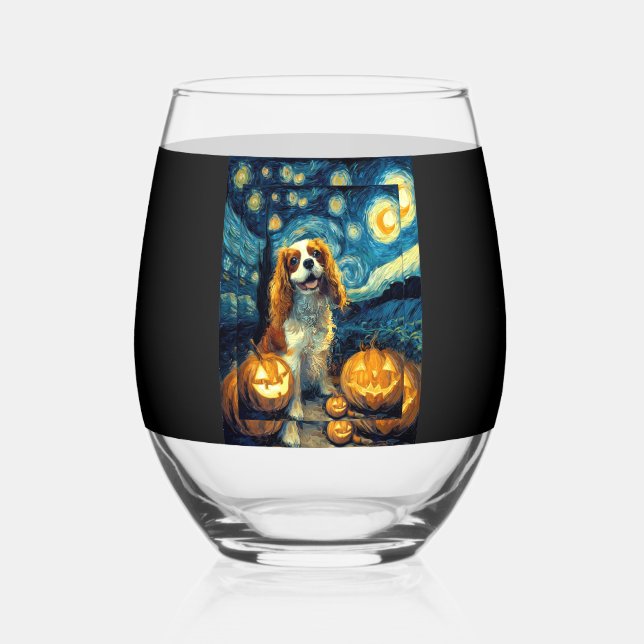 Vaso De Vino Cute Cavalier King Charles Spaniel Dog Halloween J (Anverso)