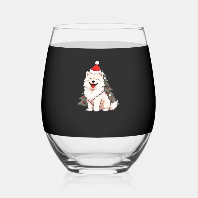Vaso De Vino Cute Dog wearing Santa hat and Christmas tree Clas (Anverso)