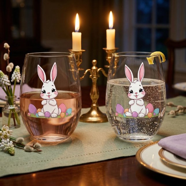 Vaso De Vino Cute Easter Bunny & Pastel Easter Eggs  (Subido por el creador)