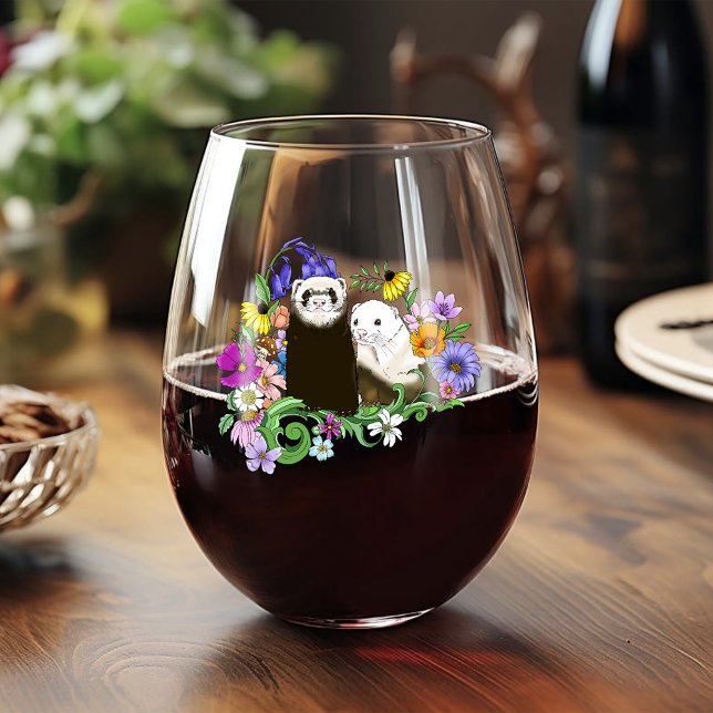 Vaso De Vino Cute Ferrets Floral (Subido por el creador)