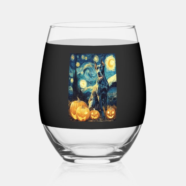 Vaso De Vino Cute Great Dane Dog Halloween Jack O Lantern Pumpk (Anverso)