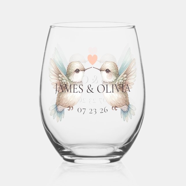 Vaso De Vino Cute Hummingbird Bodas Glass (Anverso)