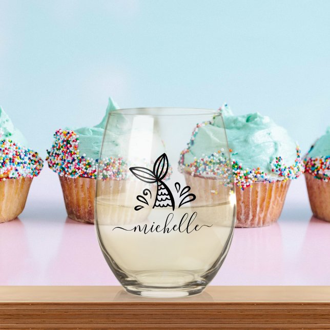 Vaso De Vino Cute Mermaid Custom Name Kids Gift (Subido por el creador)