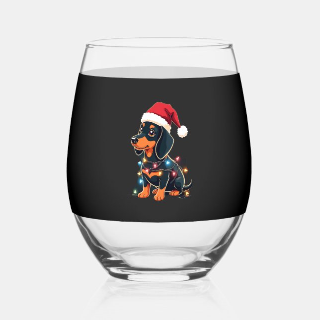 Vaso De Vino Dachshund Christmas Lights Santa Hat Xmas Dog Love (Anverso)
