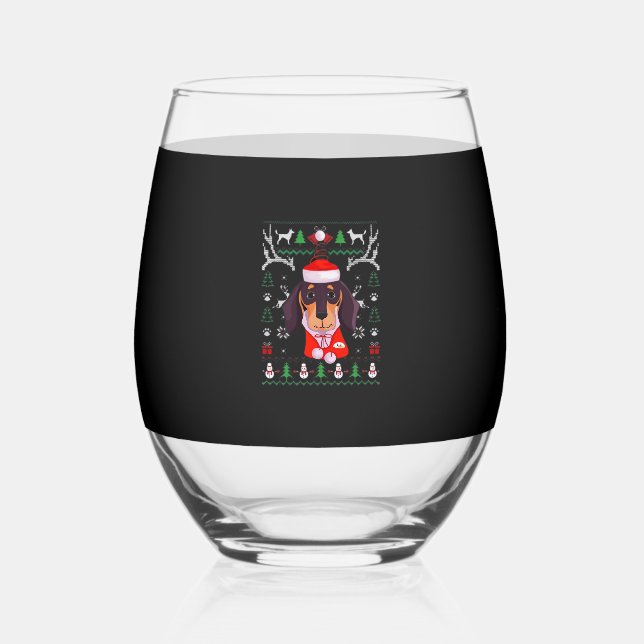 Vaso De Vino Dachshund Dog Ugly Christmas Classic T-Shirt (Anverso)