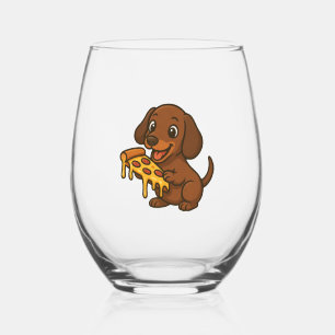 Vaso De Vino Dachshund lindo dibujo animado pizza amante de la