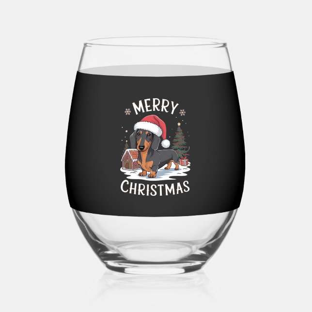 Vaso De Vino Dachshund Merry Christmas Classic T-Shirt (Anverso)