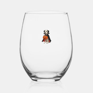 Vaso De Vino Dalmatian Halloween Vampire Dog with Pumpkin Baske