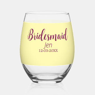 Vaso De Vino Dama de honor marrón amarillo nombre fecha elegant