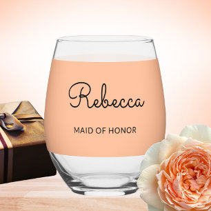 Vaso De Vino Dama de Honor Monograma Boda Elegante Chic Melocot