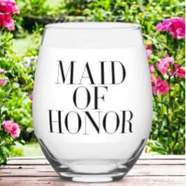 Vaso De Vino Dama de Honor Negro Moderno Elegante Personalizado
