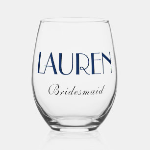 Vaso De Vino Dama de honor nombre elegante en índigo naval 3D  