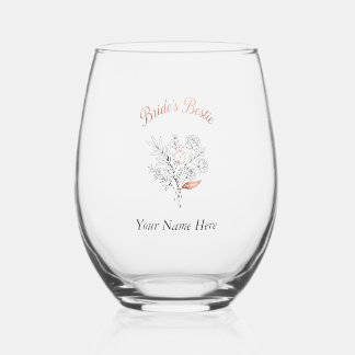 Vaso De Vino Dama de Honor Rosa Dorado Floral Bridemaid