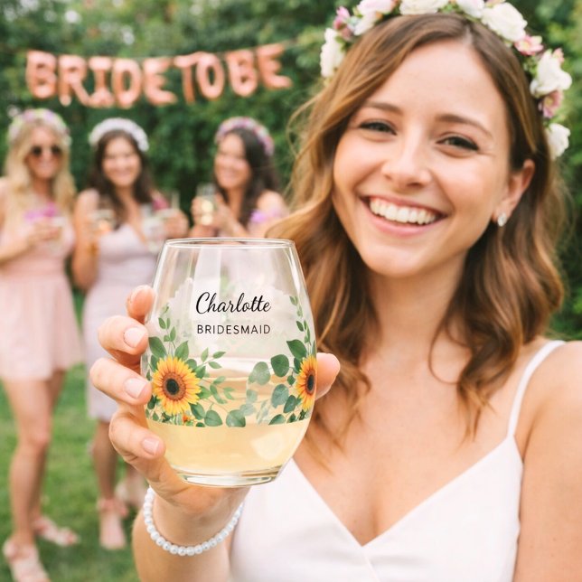 Vaso De Vino Damas de honor girasoles eucalipto nombre (Subido por el creador)