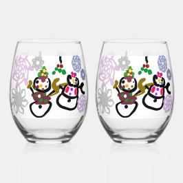Vaso De Vino Dance Snowman and Snowwoman