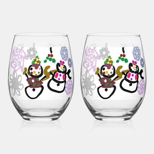 Vaso De Vino Dance Snowman and Snowwoman (Anverso)