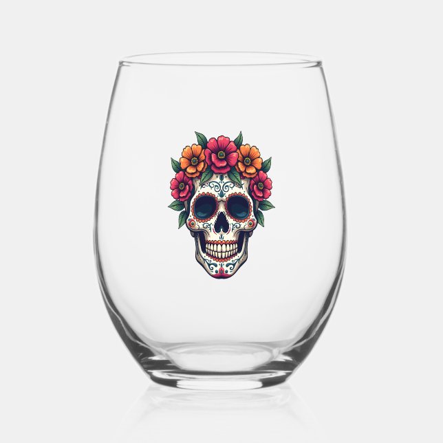 Vaso De Vino Day of the Dead Sugar Skull � Dia de los Muertos S (Anverso)