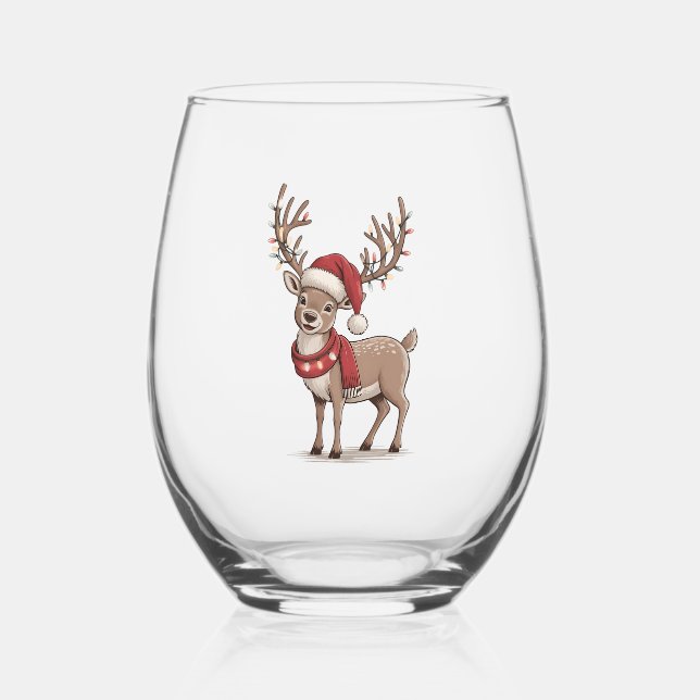 Vaso De Vino Deer Animal Christmas Deer Santa Hat Xmas  (Reverso )