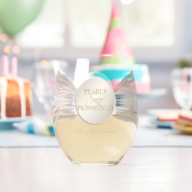 Vaso De Vino Despedida de Soltera con Elegantes Perlas y Prosec (Insitu (Cumpleaños))