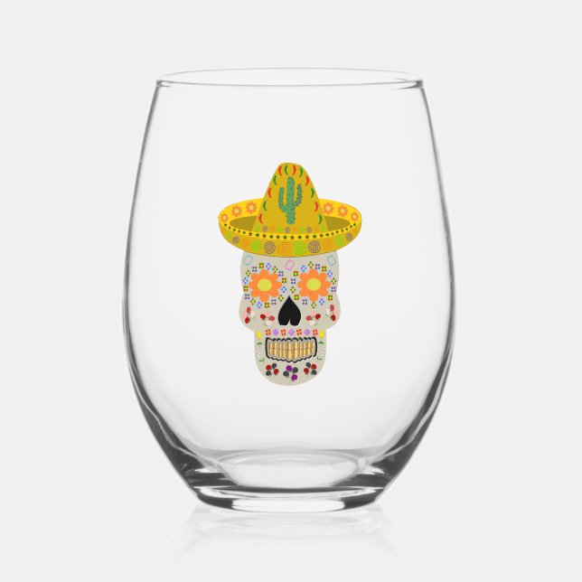 Vaso De Vino Día de la Calavera Muerta en México (Anverso)