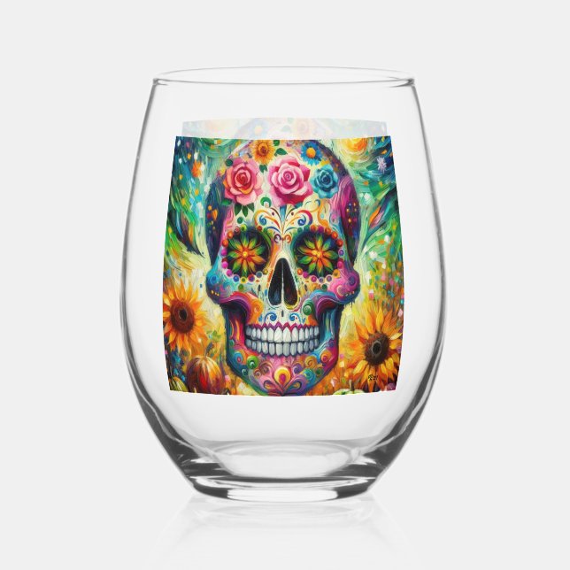 Vaso De Vino Día de los muertos por la caída del azúcar (Anverso)
