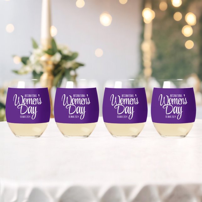 Vaso De Vino Día Internacional de la Mujer con guión morado 8 d (Insitu (Boda))