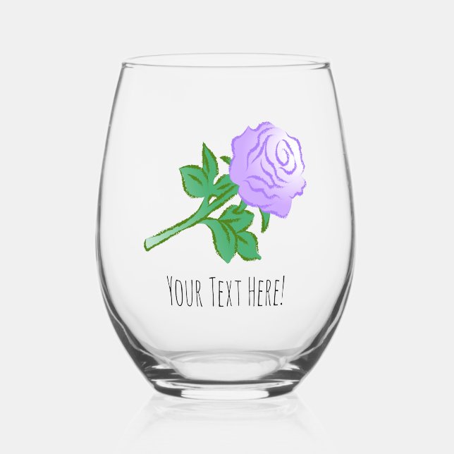 Vaso De Vino Dibujo elegante de una rosa violeta (Anverso)