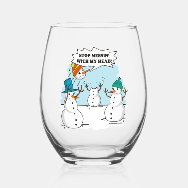 Vaso De Vino Dibujo gracioso de Personalizado Snowman (Anverso)
