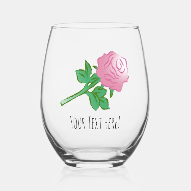 Vaso De Vino Dibujo hermoso de una rosa rosa (Anverso)